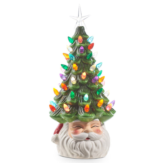 13.5" Vintage Santa Lighted Ceramic Tree-0