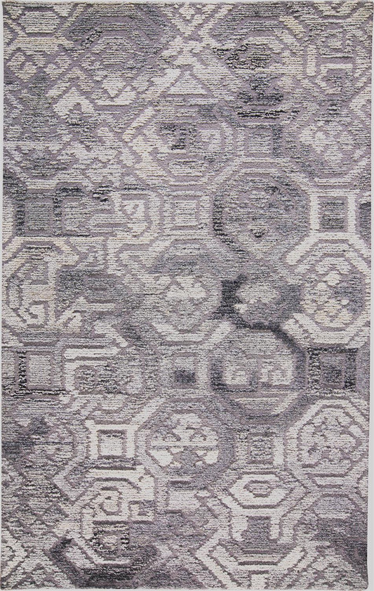 10' X 14' Gray and Ivory Wool Abstract Hand Tufted Area Rug-1